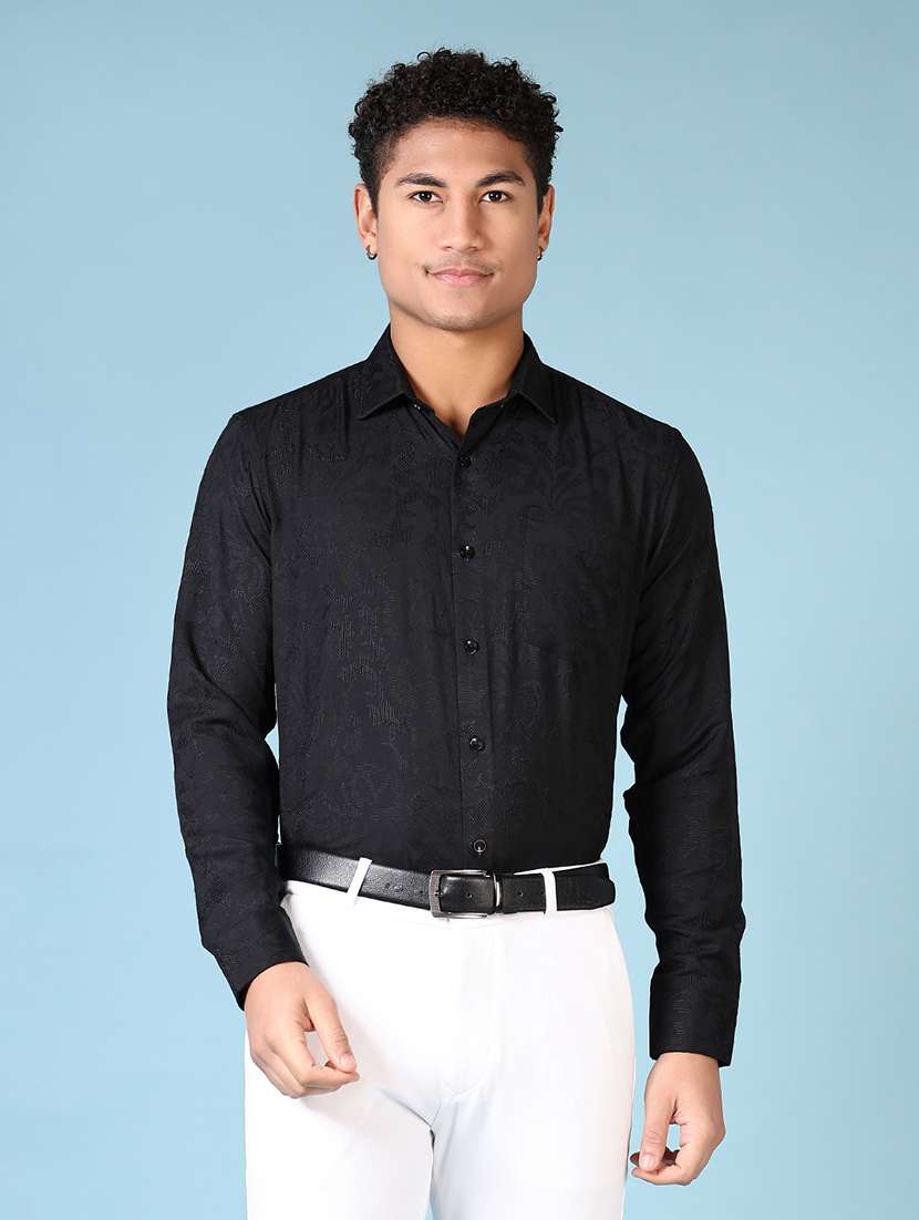 men self design long sleeve formal shirt