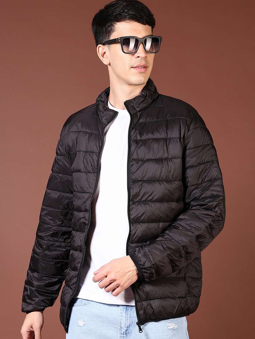 men's black stand collar quilted jacket