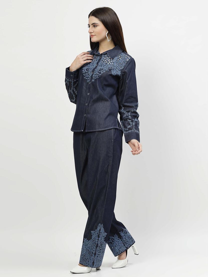 women embroidered shirt and trouser co-ord set - 21667814 - Standard Image - 2