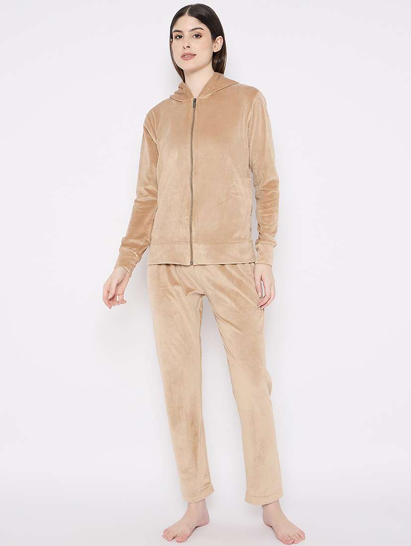 women solid nightwear sweatshirt & pyjama set