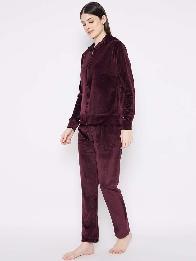 women solid nightwear sweatshirt & pyjama set - 21667827 -  Standard Image - 2