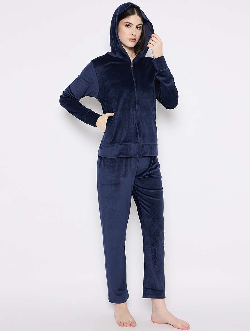 women solid nightwear sweatshirt & pyjama set - 21667828 -  Standard Image - 2