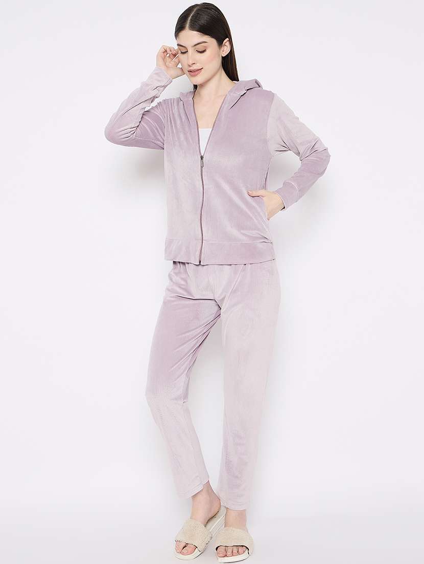 women solid nightwear sweatshirt & pyjama set - 21667829 -  Standard Image - 2