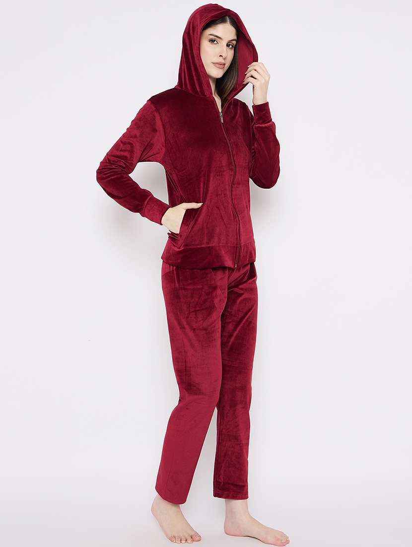 women solid nightwear sweatshirt & pyjama set - 21667830 -  Standard Image - 2