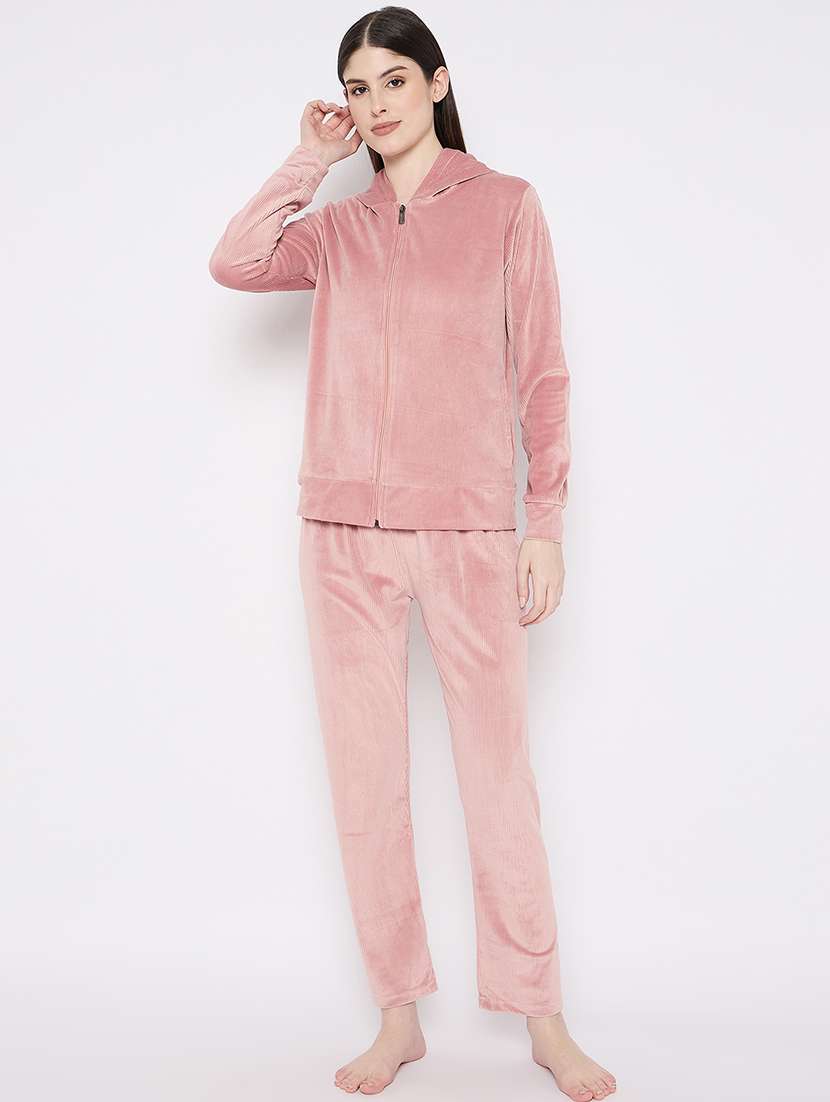 women solid nightwear sweatshirt & pyjama set