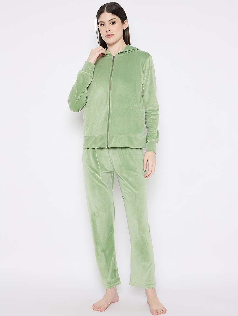 women solid nightwear sweatshirt & pyjama set