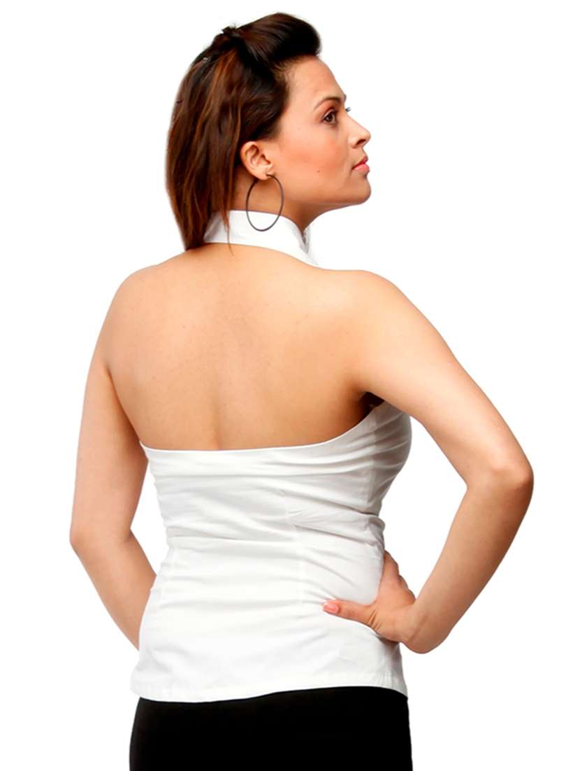 women solid sleevless halter neck shirt - 21667865 - Standard Image - 2