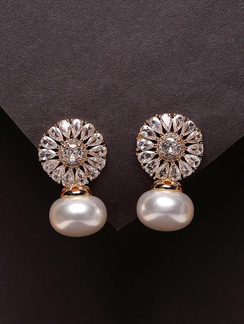 women white stone gold plated drop earrings - 21667911 - Standard Image - 0