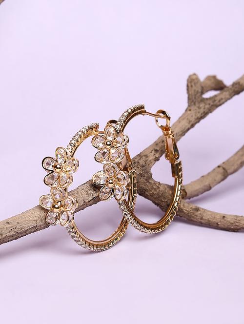 women white stone circular gold plated hoop earrings - 21667913 - Standard Image - 0