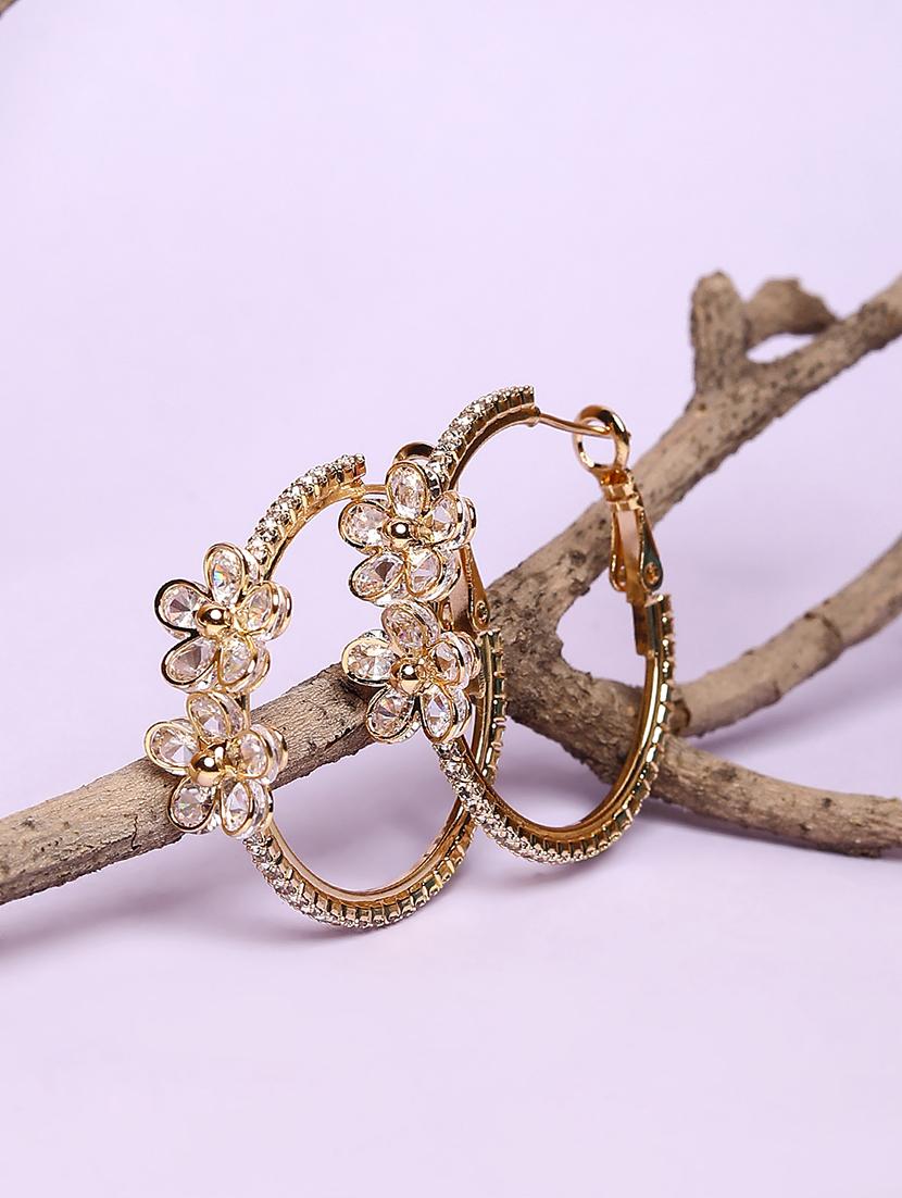 women white stone circular gold plated hoop earrings - 21667913 - Zoom Image - 0