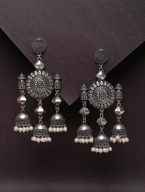 women silver plated oxidized chandelier earrings - 21667936 - Standard Image - 0