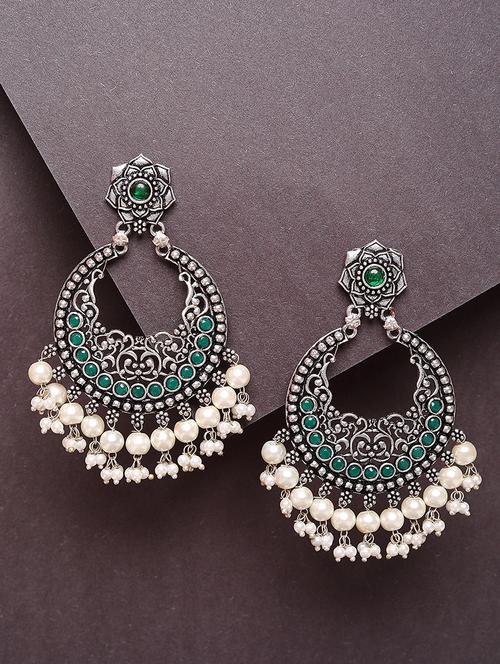 sea green studded silver plated oxidized chandbali earrings - 21667938 - Standard Image - 0