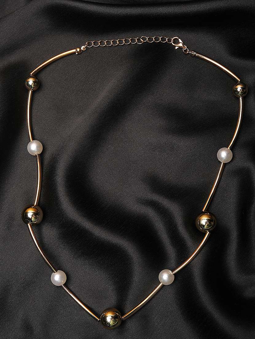 women gold plated pearl chain necklace