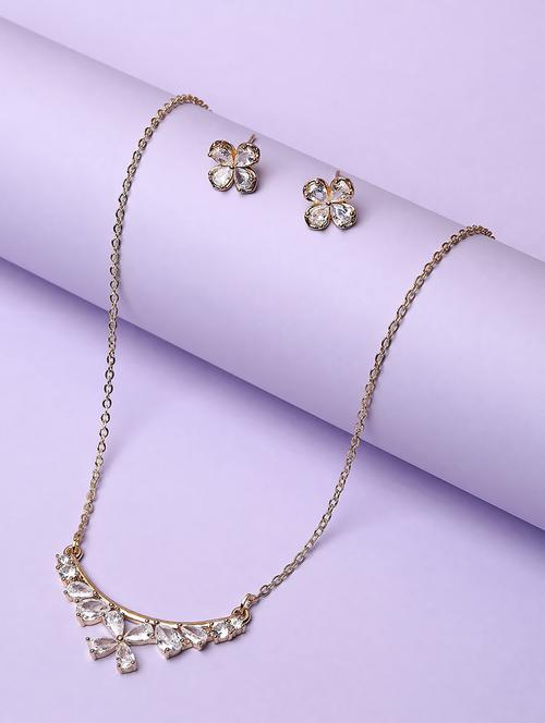 women stone gold plated chain necklace with earrings - 21667960 - Standard Image - 0