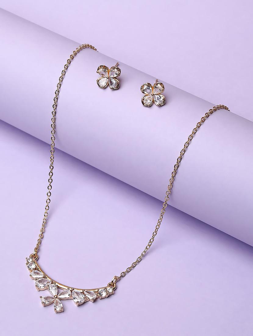 women stone gold plated chain necklace with earrings - 21667960 - Zoom Image - 0