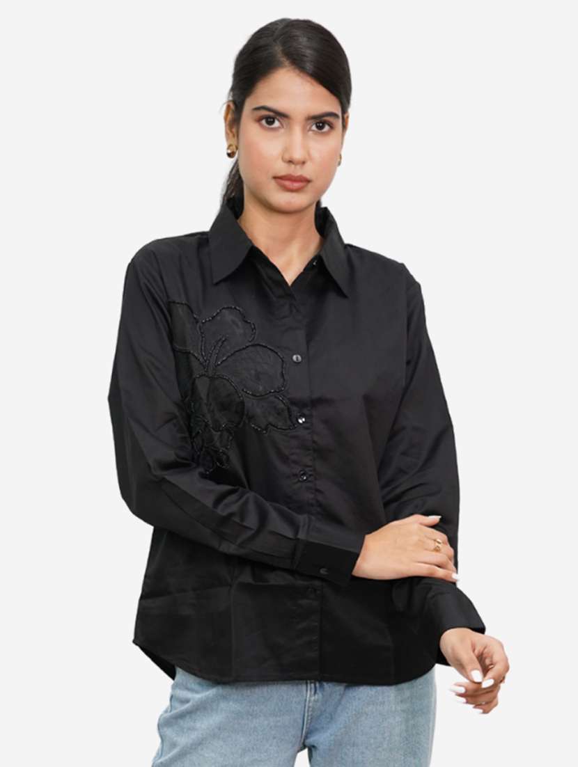 women black embellished long sleeve shirt - 21667975 - Standard Image - 2