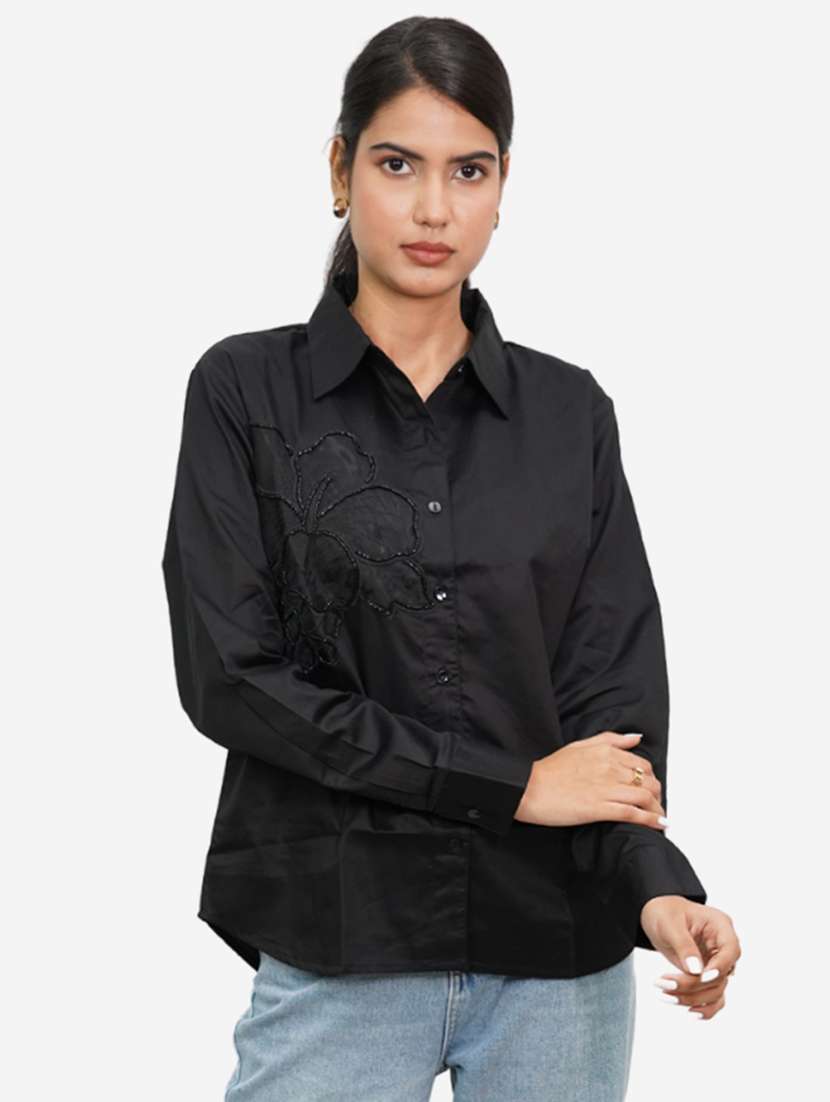 women embroidered collared long sleeves shirt - 21667977 -  Standard Image - 2