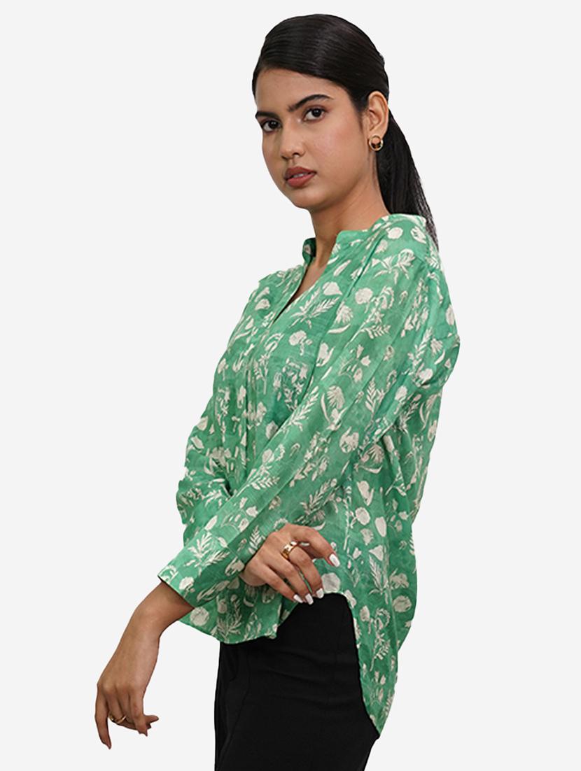 women printed long sleeves high low shirt - 21667980 - Standard Image - 2