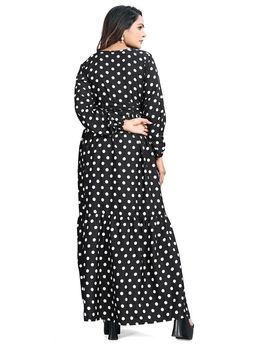 women black polka dots round neck tiered dress - 21668007 - Standard Image - 2