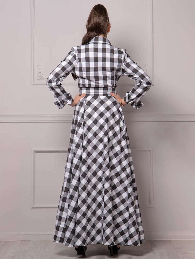 women black checks shirt collar neck a-line dress - 21668011 - Standard Image - 2