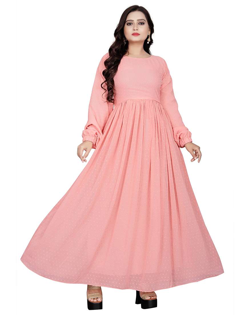 women pink self design round neck fit & flare dress - 21668018 - Zoom Image - 0