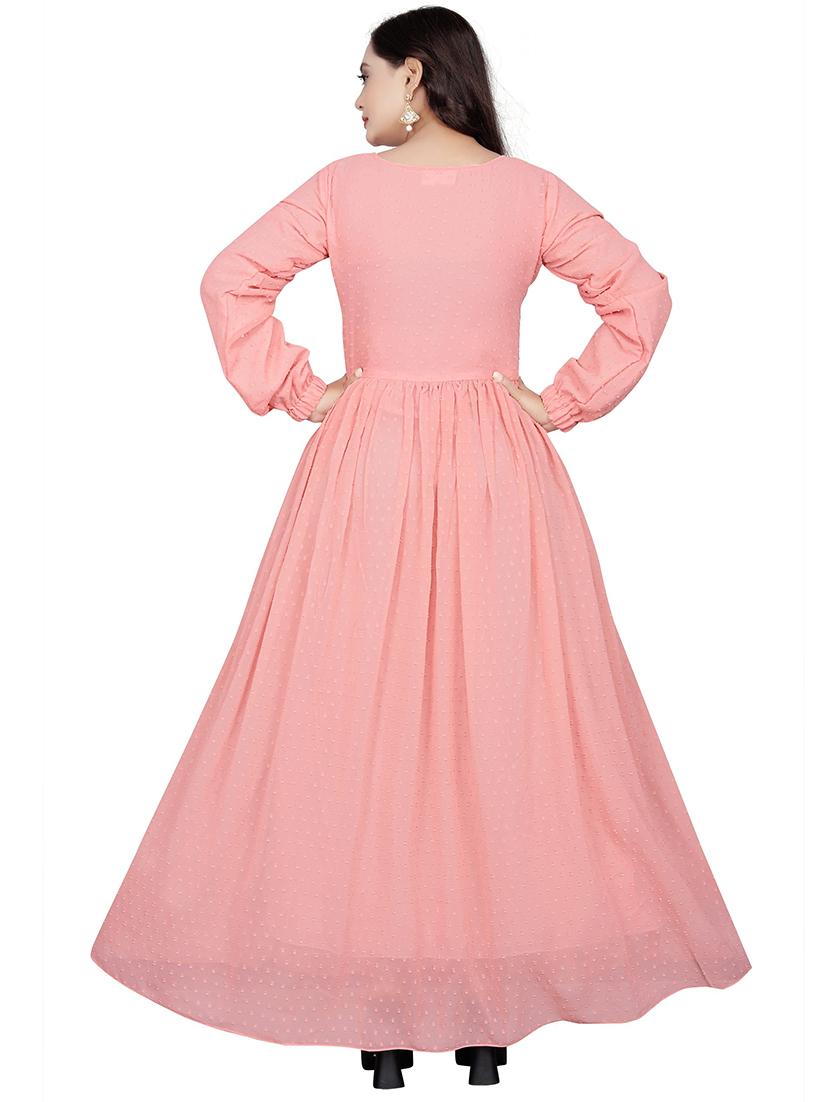 women pink self design round neck fit & flare dress - 21668018 - Standard Image - 2