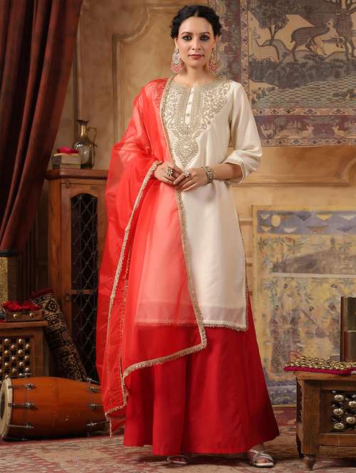 women sequined kurta palazzo set with dupatta - 21668138 - Standard Image - 0