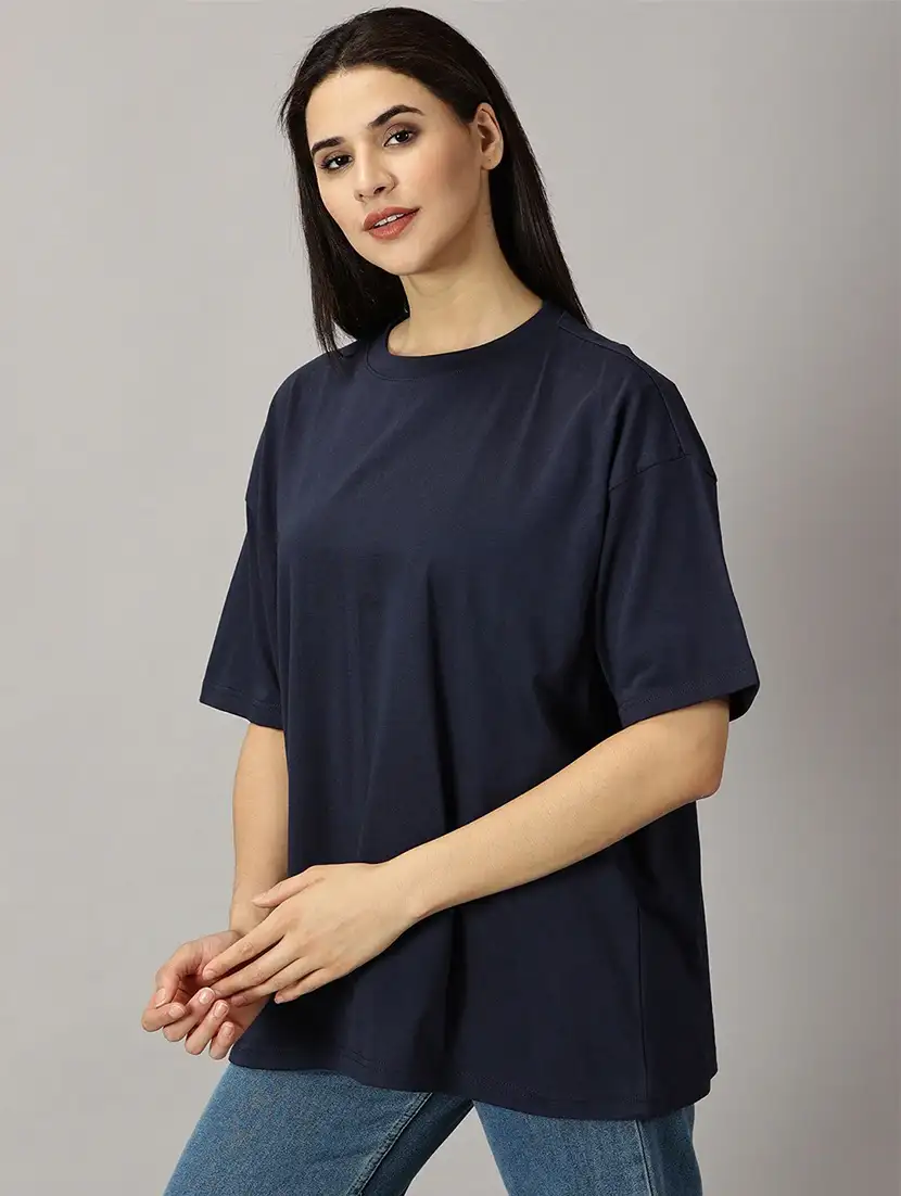 women solid short sleeve oversized t-shirt