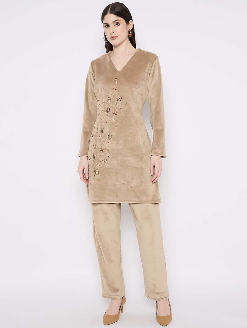 women embroidered long sleeve ethnic co-ord set