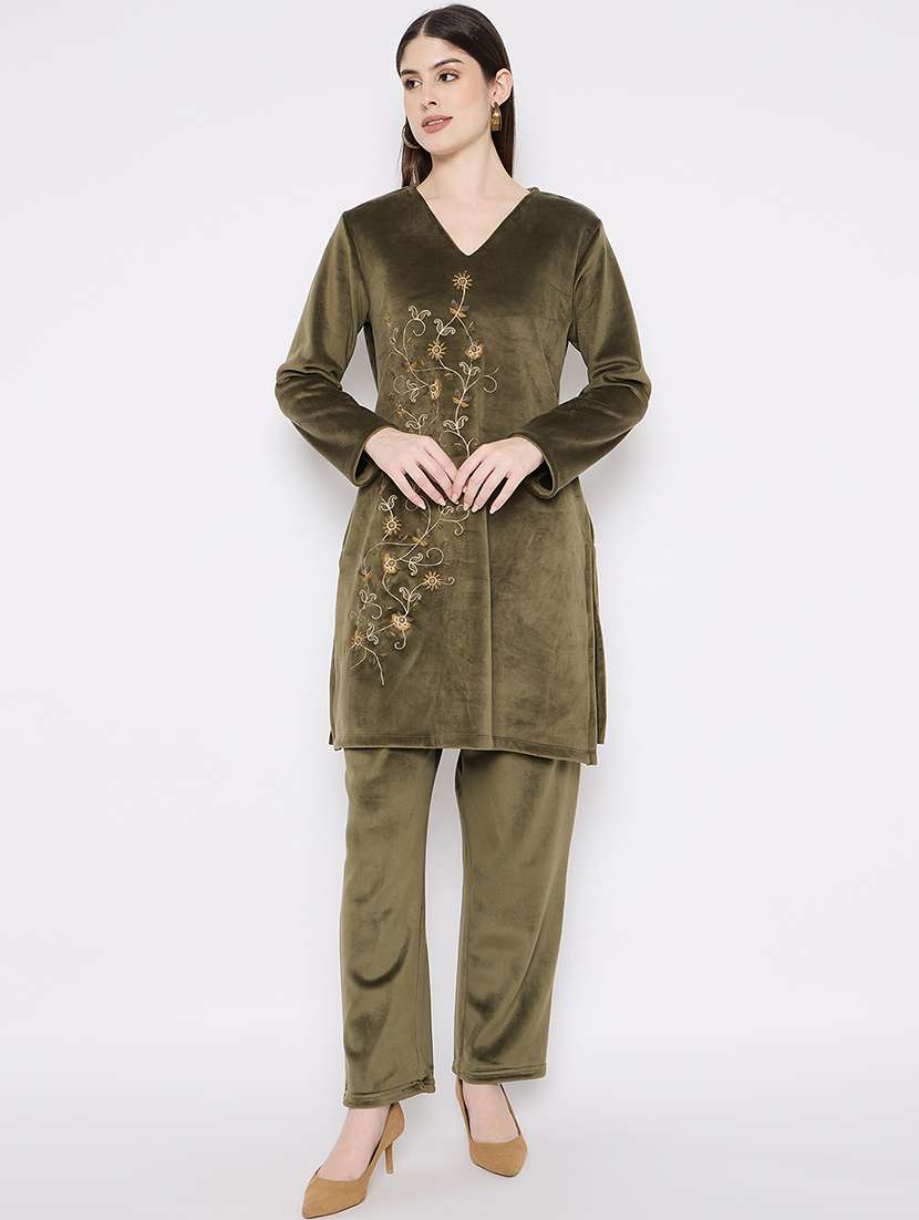 women embroidered long sleeve ethnic co-ord set