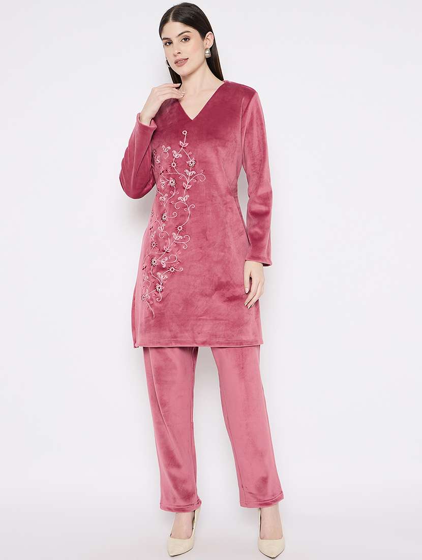 women embroidered long sleeve ethnic co-ord set