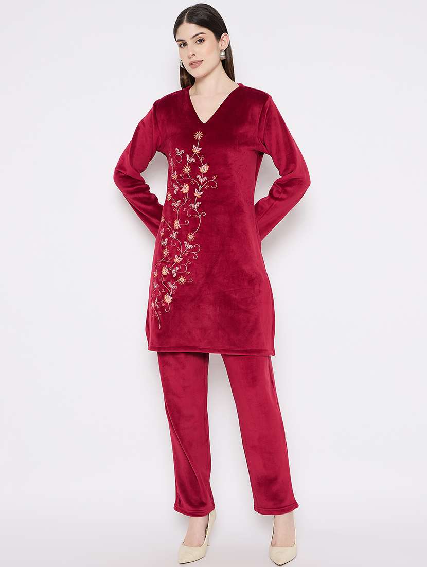 women embroidered long sleeve ethnic co-ord set