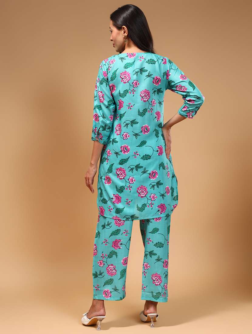 women sea green floral printed co-ord sets - 21668319 - Standard Image - 2