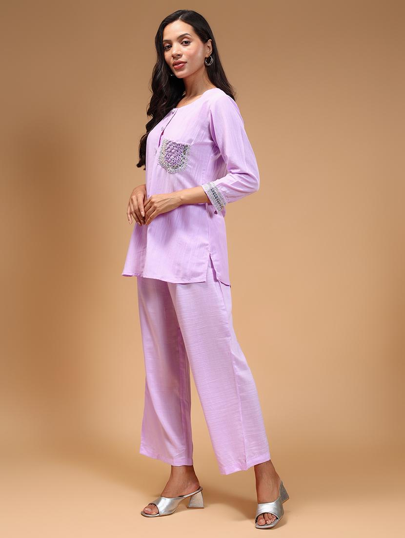 women lavender embroidered co-ord sets - 21668326 - Standard Image - 2