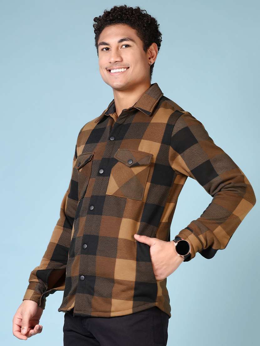 men long sleeves checkered shacket - 21668383 -  Standard Image - 2
