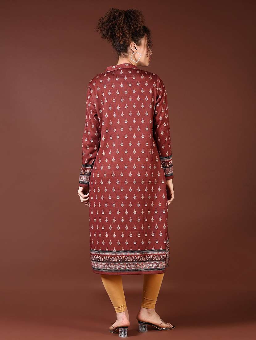 women printed long sleeve straight kurta - 21668389 -  Standard Image - 2