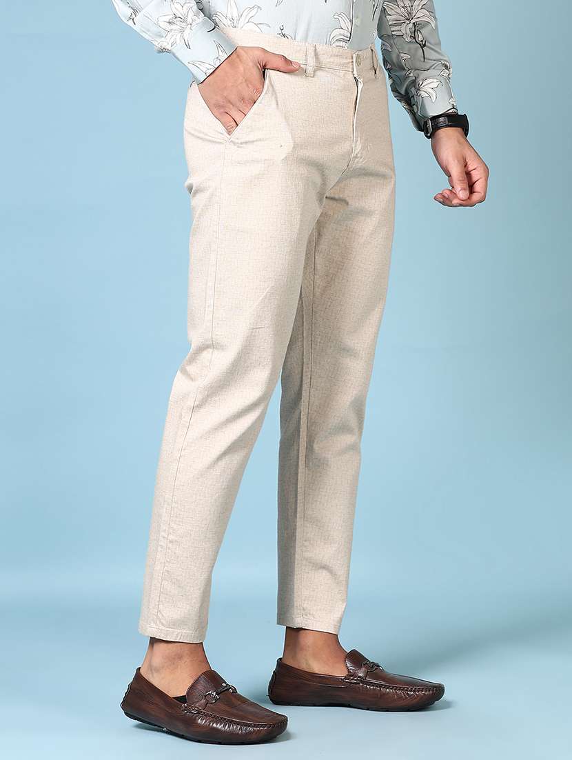 men solid mid rise flat front casual trouser - 21668406 -  Standard Image - 2