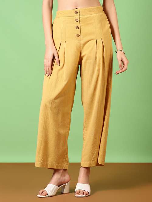 women mustard solid flared palazzo - 21668414 - Standard Image - 0
