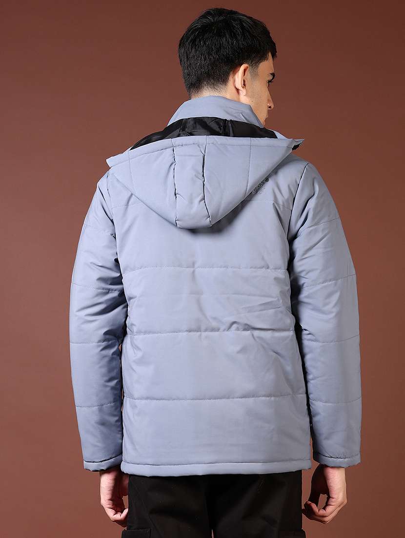 men's blue hooded quilted long sleeve jacket - 21668440 -  Standard Image - 2