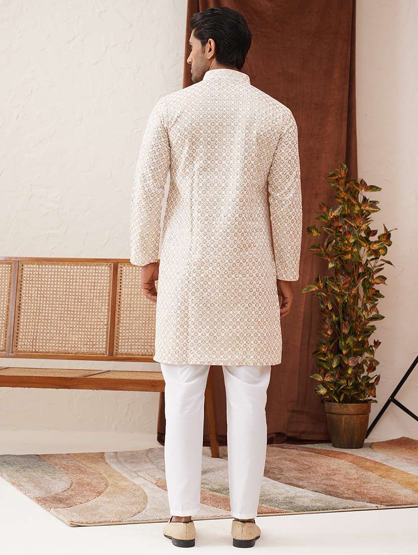 men solid with work mandarin neck kurta pyjama ethnic wear set - 21668492 -  Standard Image - 2