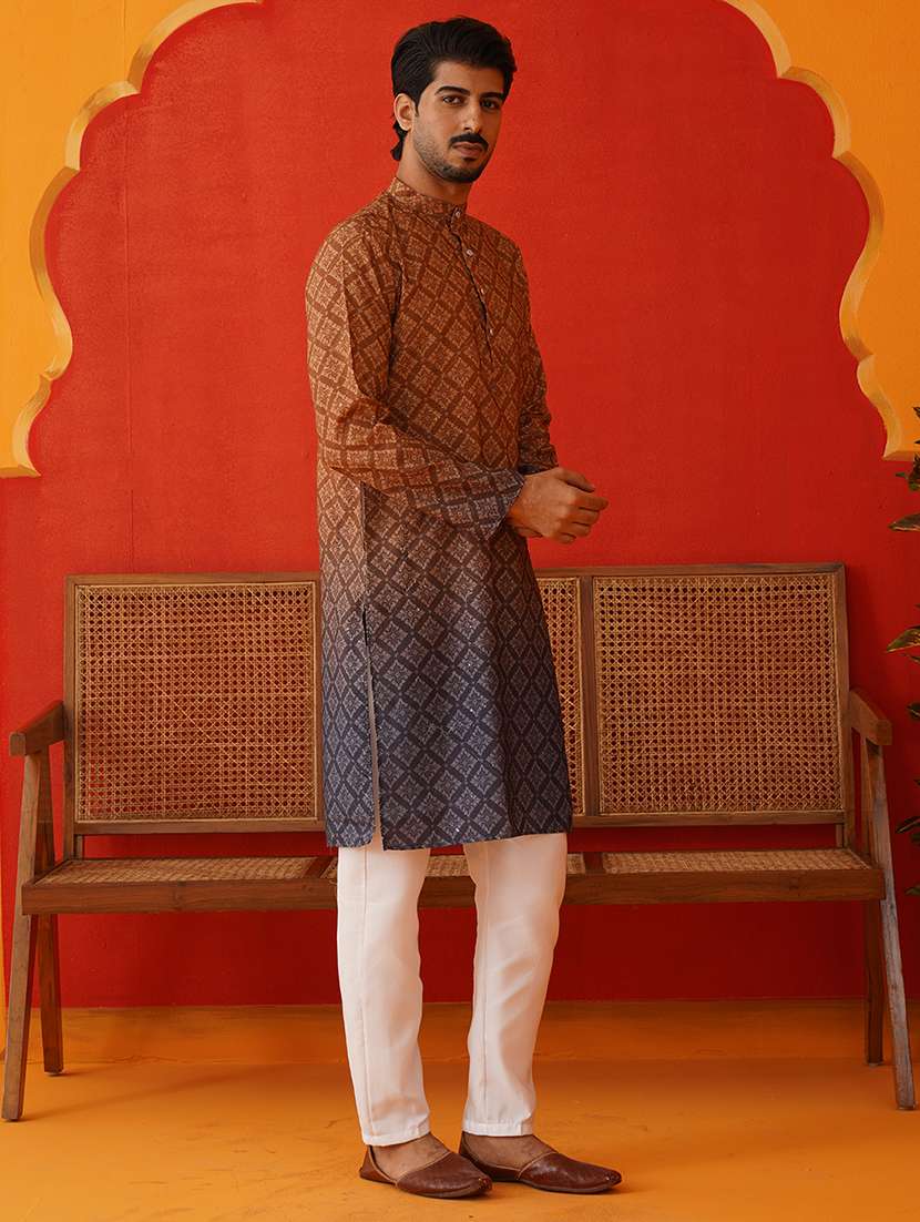 men printed mandarin neck kurta pyjama ethnic wear set - 21668495 -  Standard Image - 2