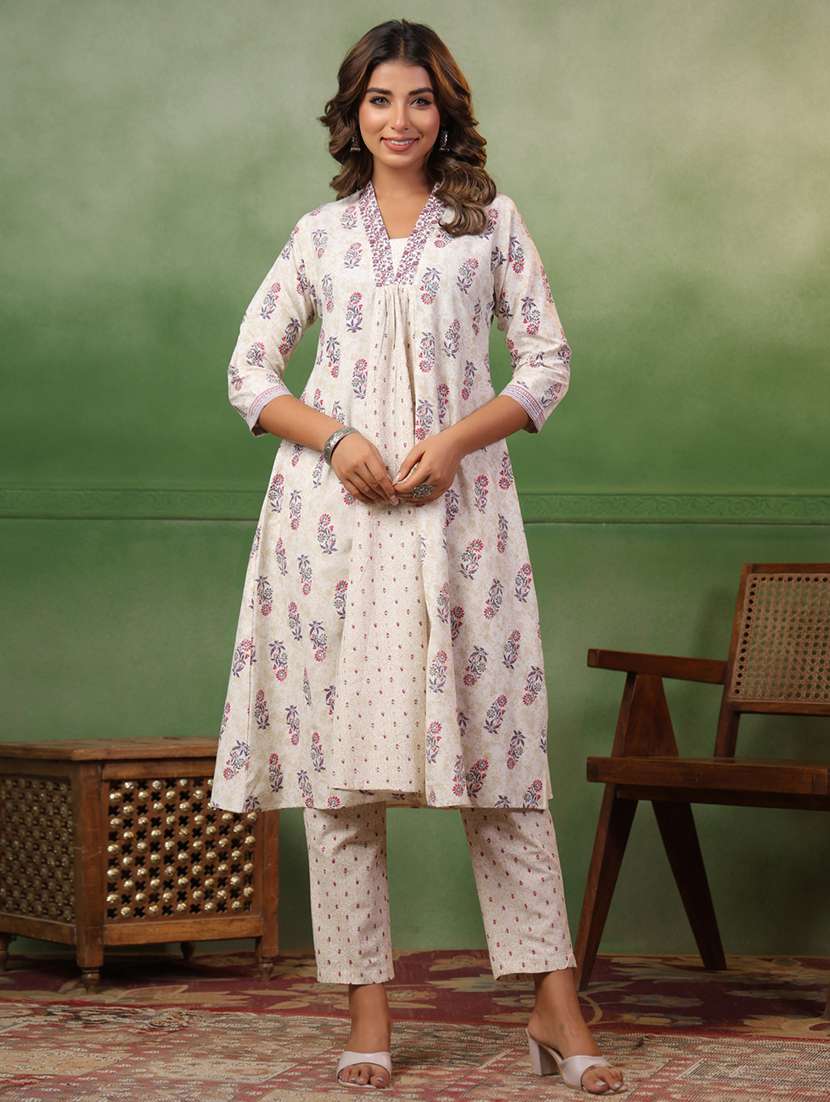 women floral printed v neck kurta pant set