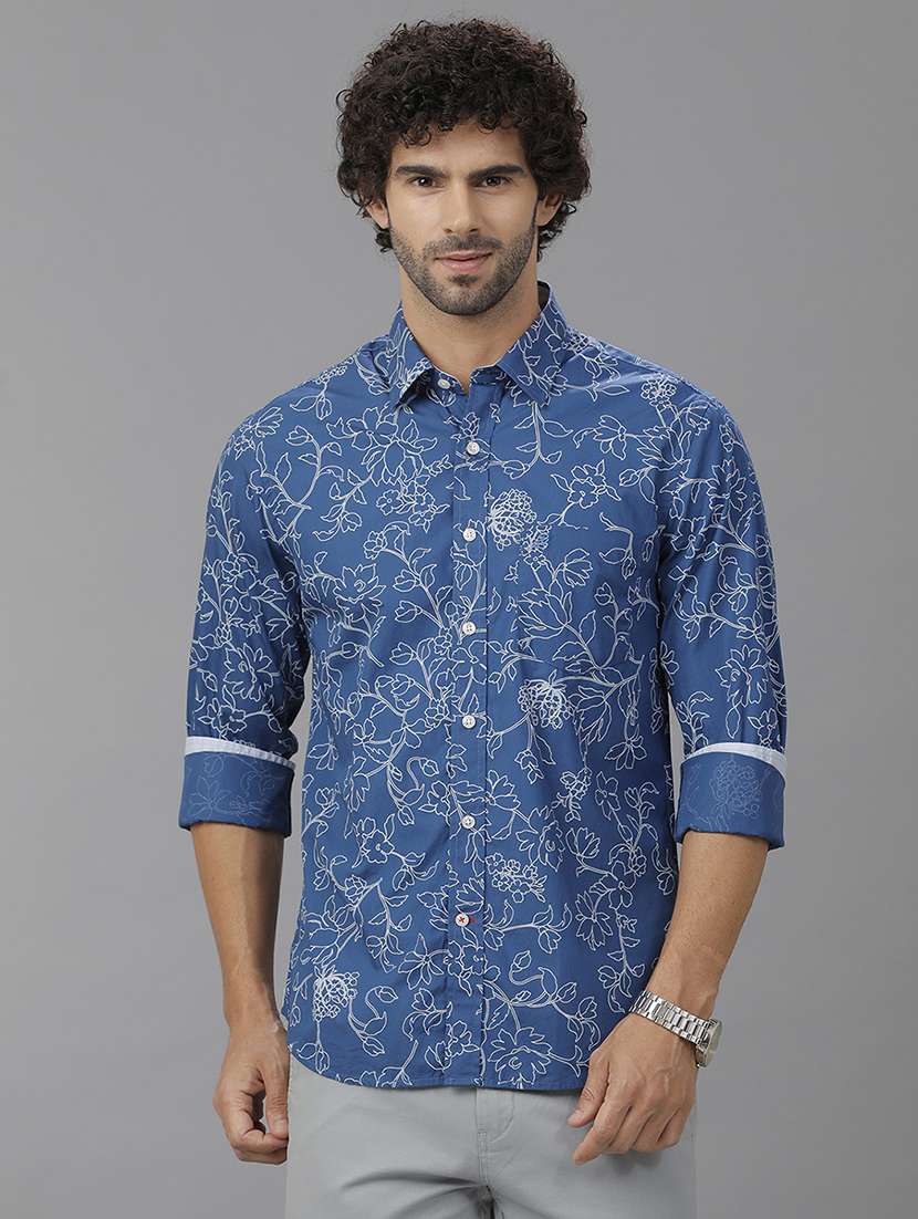 men long sleeve printed casual shirt