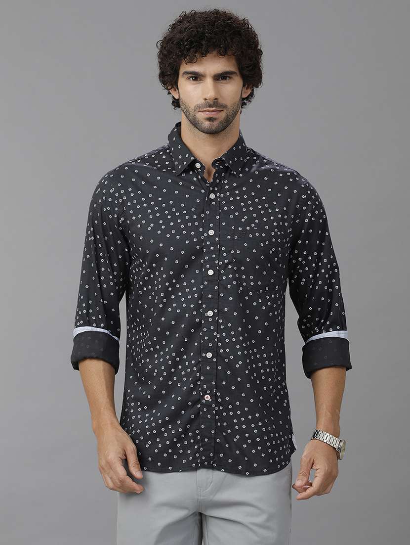 men printed long sleeve casual shirt
