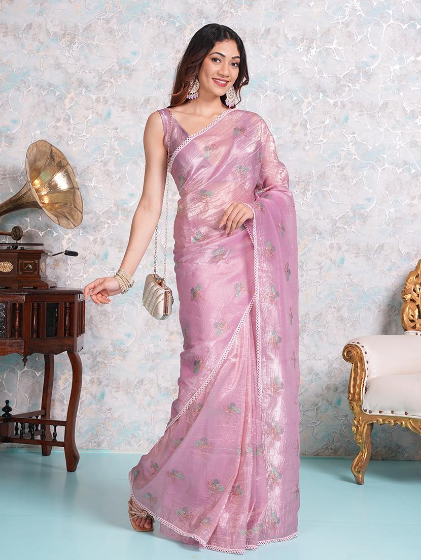 women pink embroidered saree with blouse - 21668632 - Standard Image - 2