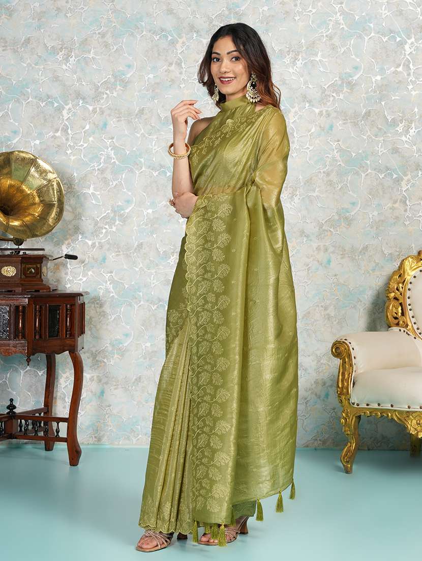 women olive embroidered saree with blouse - 21668646 - Standard Image - 2
