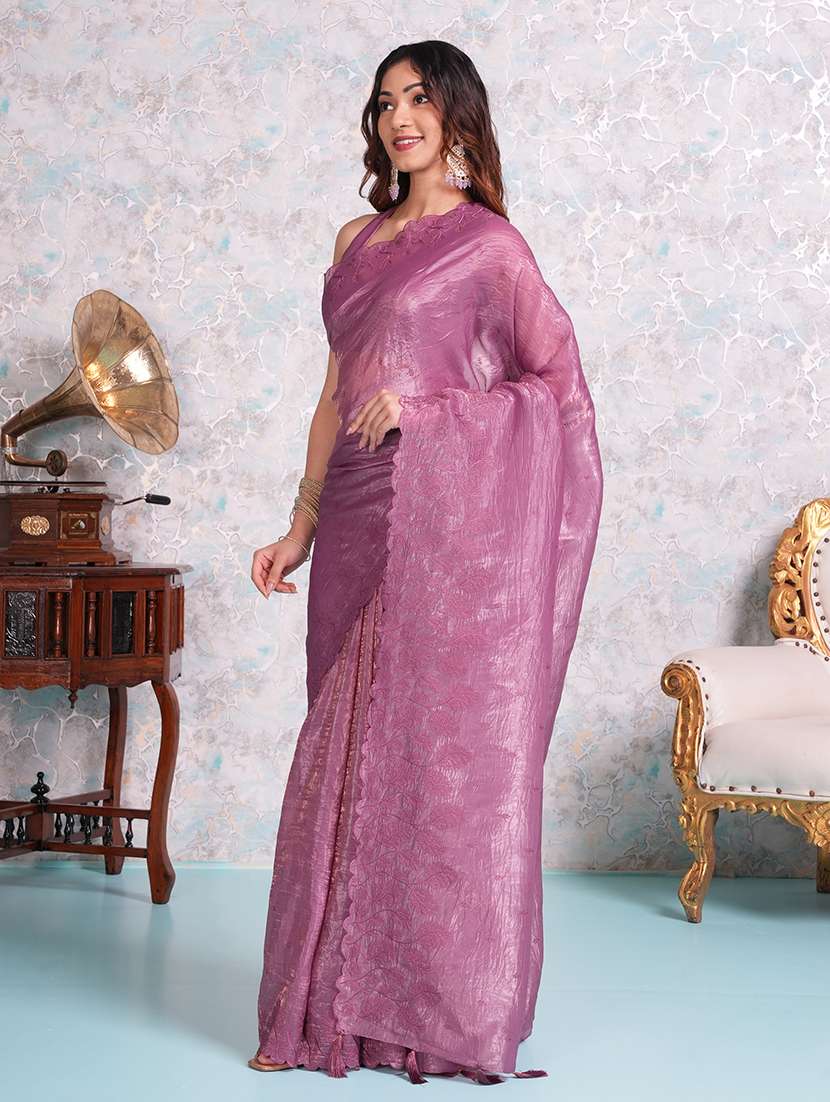 women purple embroidered saree with blouse - 21668649 - Standard Image - 2