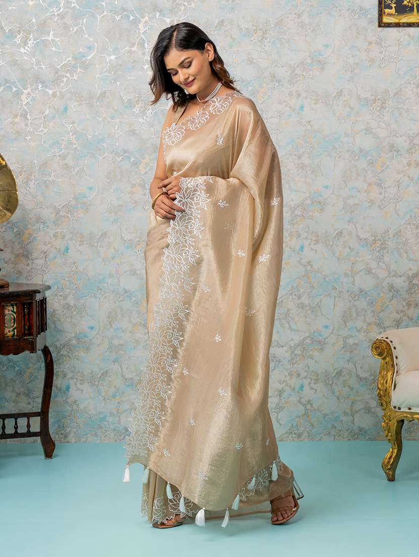 women gold embroidered saree with blouse - 21668650 - Standard Image - 2