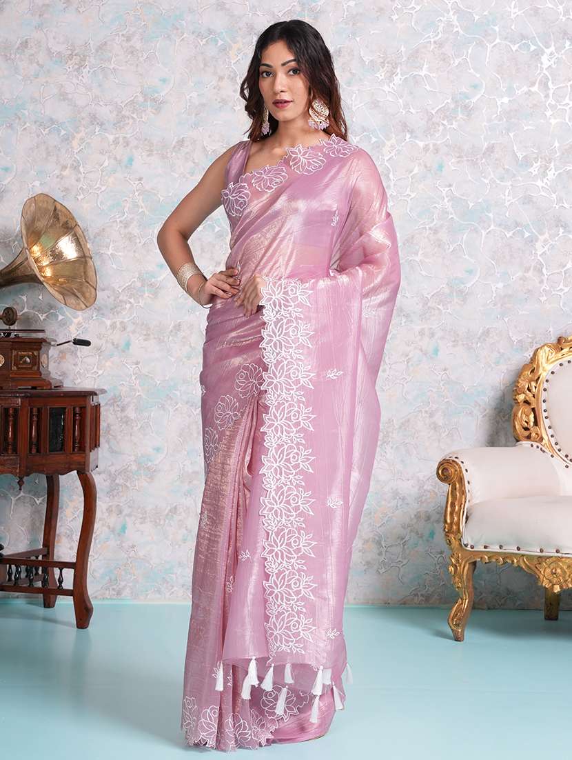 women pink embroidered saree with blouse - 21668652 - Standard Image - 2