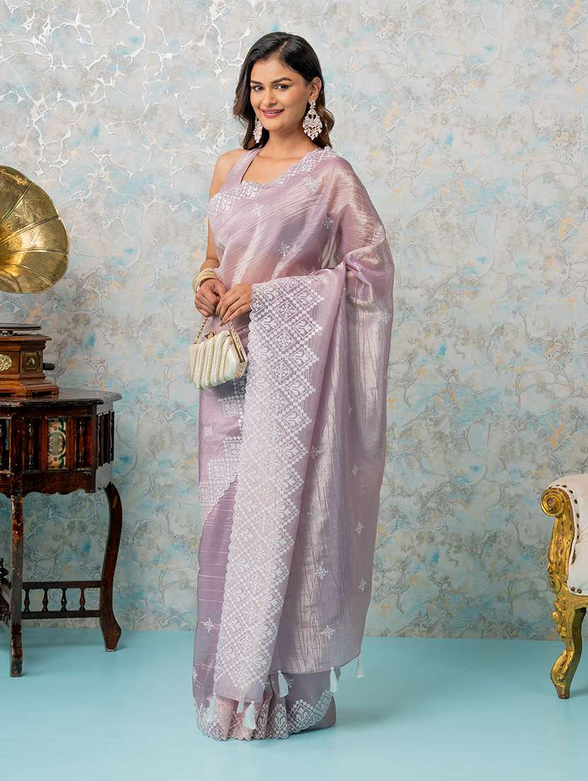 women beige embroidered saree with blouse - 21668654 - Standard Image - 2